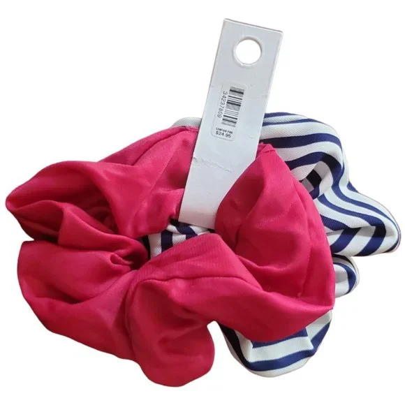 Ann Taylor Loft Striped & Solid Scrunchie Set | NWT | Navy Blue White Fuchsia - Picture 3 of 5